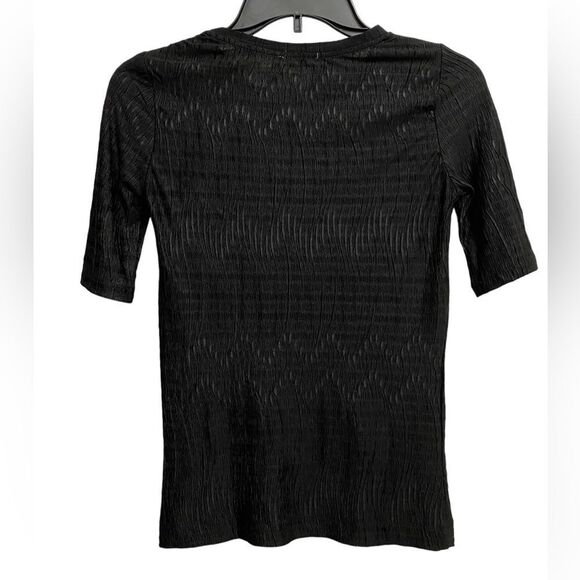 NWT Zara Short Sleeve Crinkled Textured Shirt Top Size S Black Geometric Pattern - Picture 8 of 13